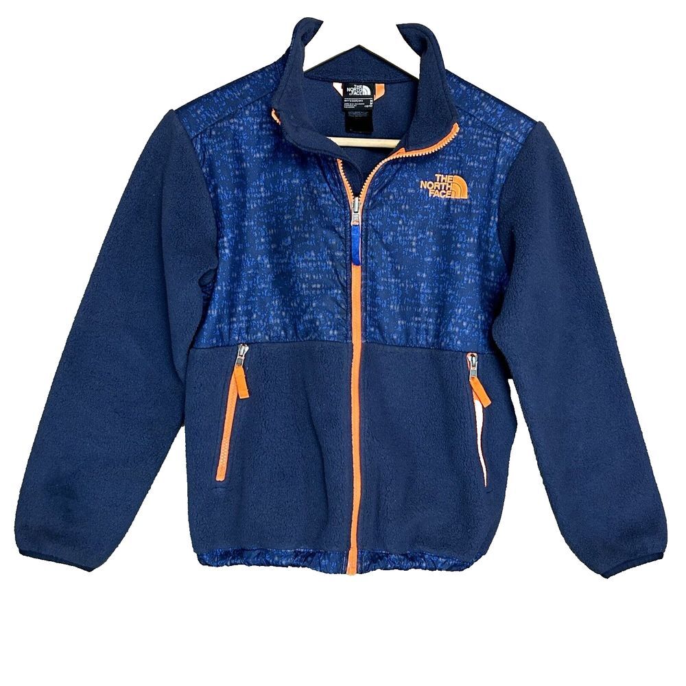 The North Face Denali Jacket Boys M Blue Orange Full Zip Fleece Outerwear Winter